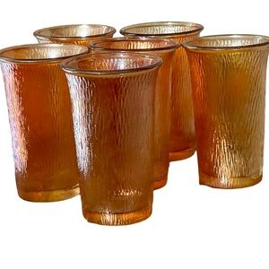 Vintage 1930  JEANNETTE Glass Co TREE BARK Marigold Carnival Tumblers Glass